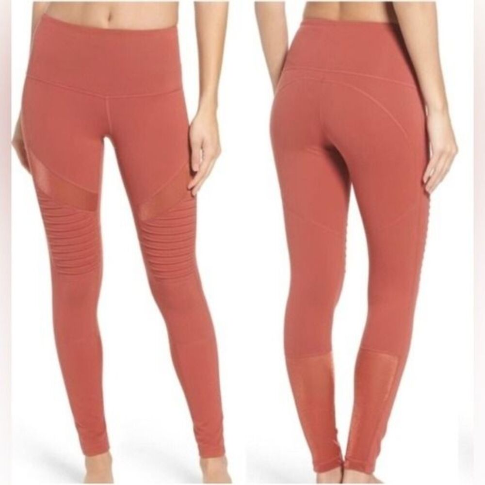 Zella Autumn High Waist Moto Ankle Leggings Coral Orange Mesh XL